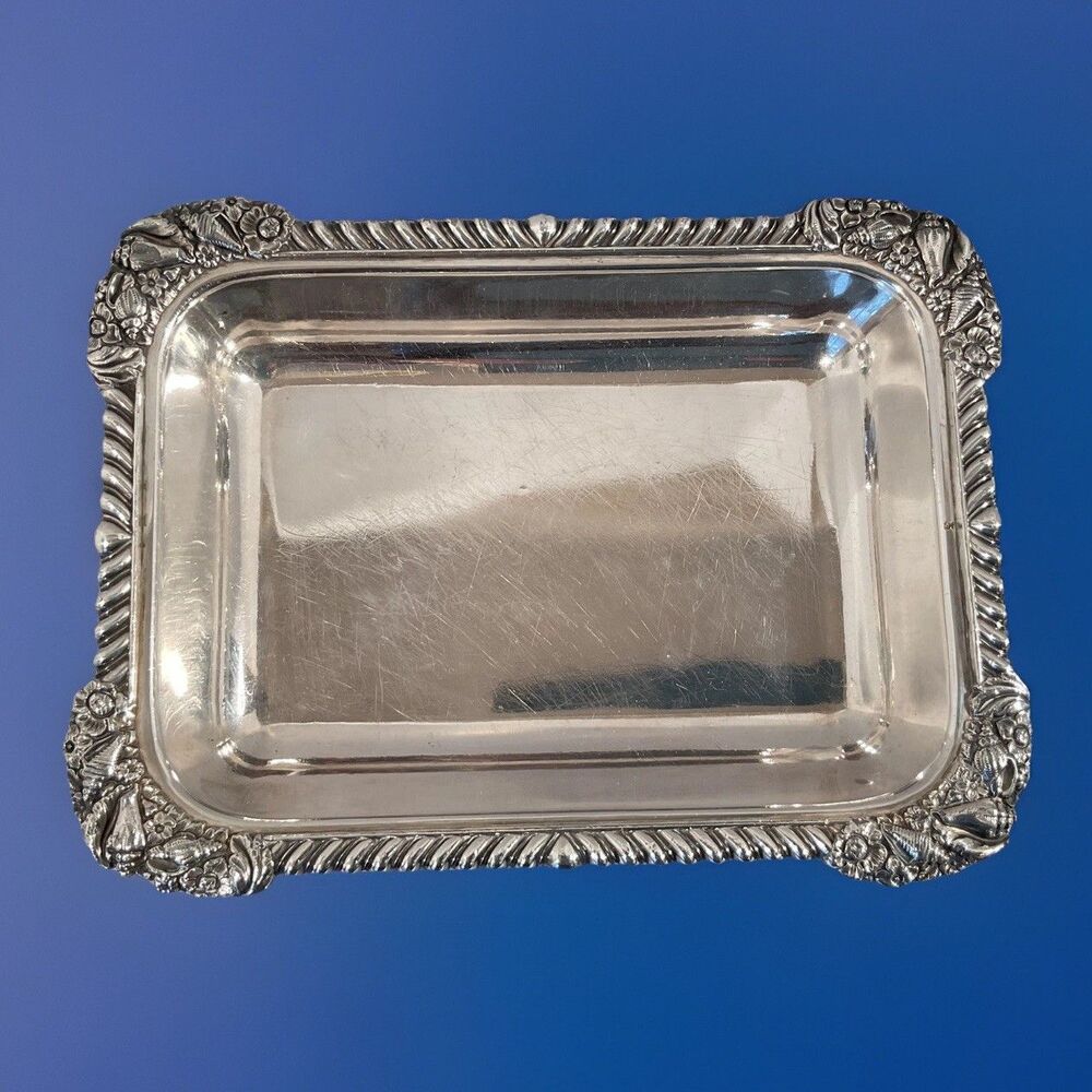Silver Plate Casserole Dish Rectangle Serving Sea Shells Beach Nautical Vintage